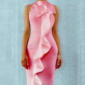 Sonja Morgan pink flower body con dress Large